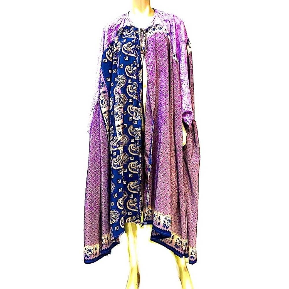 Boho Patchwork Kimono Jacket in Lavender & Navy